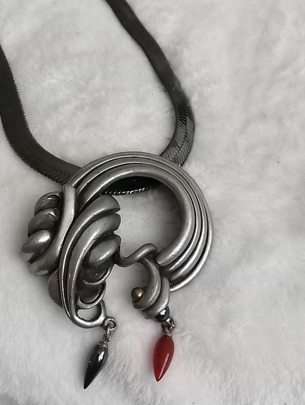 Fahrenheit Silver Pendant Or Brooch With Chain . Red Accent